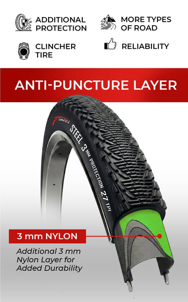 Fincci Bike Tyre 26 x 1.95 Inches - MTB Tires 26 inch, 53-559 with 3mm Anti Puncture Proof Protection 60 TPI for Cycle, Road, Mountain, Hybrid, Cross Country Bicycle