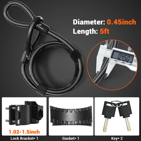 Sportneer Bike Lock: Heavy Duty Anti Theft Bike U Lock with 5ft Security Steel Cable - 17mm Shackle Bicycle U-Locks with 2 Keys & Mounting Bracket for Road Mountain Bike, Size 7.76''x5.02'', 1.64lb