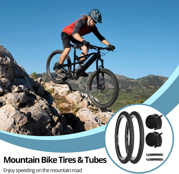 20 inch Bike Tire, 2 Pack 20x1.75 Bike Tires and 20x1.5-1.75 Bike Tubes with Bike Tire Levers, 20x1.75 Bicycle Tire Portable MTB Tires BMX Rubber Tire for Mountain Path Muddy Trail