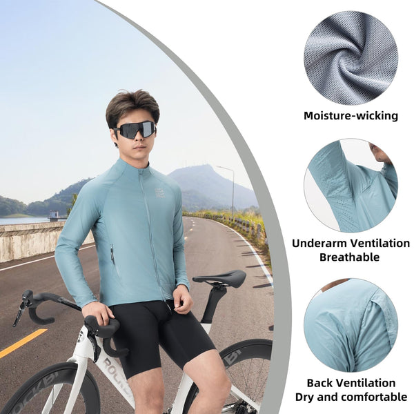 ROCKBROS Cycling Jackets for Men Breathable Cooling Lightweight Long Sleeve Cycling Jersey Running Cycling Windbreaker