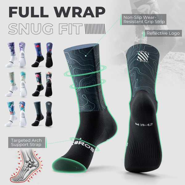 ROCKBROS Cycling Socks for Men Women, Novelty Crew Socks, Breathable, Wicking Bike Socks Compression Fit