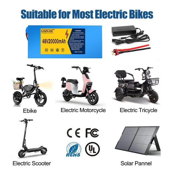 Ebike Battery 48V10Ah Lithium Battery Pack with 20A BMS, XT60 Connector for 200W-1500W Electric Bikes Scooters, ATVs, Electric Dirt Bikes(UL Certificated)