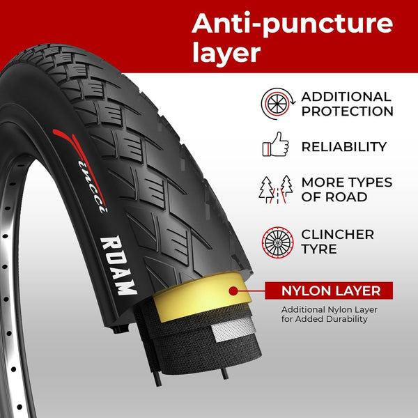 Fincci City 700x35c Bike Tire with 700c Bike Tube Schrader/Presta - 2er Foldable 700c Tires, 37-622 with 1 mm Puncture Resistant - Kevlar Road Bike Tires 28 inch for Touring, Hybrid, Electric Bicycles