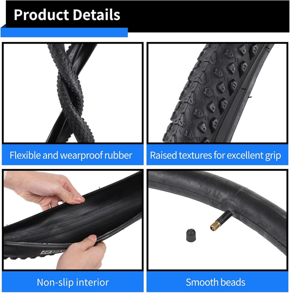 2 Pack 27.5 Mountain Bike Tires Tubes, 27.5 x 2.125/54-584 Tires and 27.5x2/2.1/2.125 Tubes with 30mm AV Valve, 650B Tires MTB Replacement Set for Commuting, Gravel, Pavement and Trail Riding