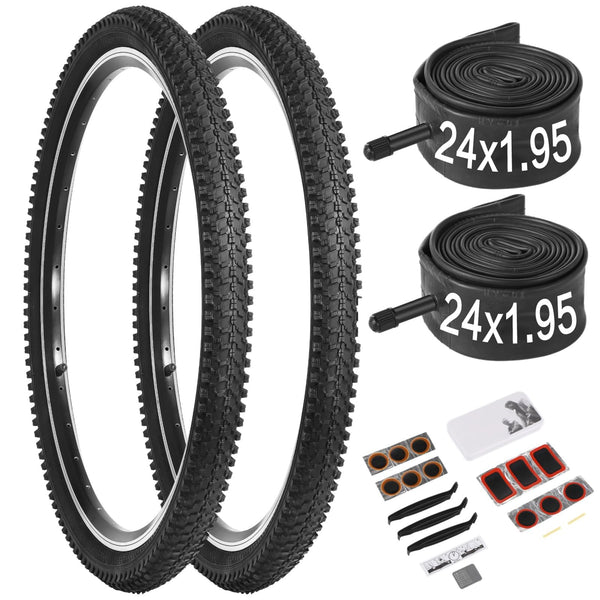24/26x1.95” Bike Tire, 2 Pack 24/26x1.95 Folding Bicycle Tire and Tube, 24/26 Inch Mountain Bike Tires,Replaceable 26/24 Inch Bike Tires with Repair Tools for MTB,BMX