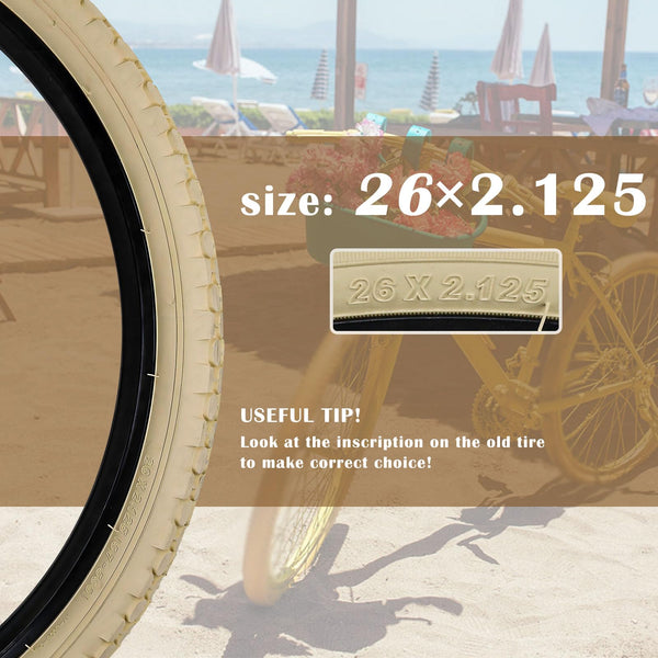 26" Bike Tire 26 x 2.125 Inch Folding Replacement Bicycle Tire for Beach Cruiser Bike