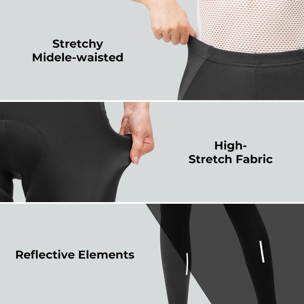 ROCKBROS Women's Cycling Pants 3D Padded Bike Pants Elastic Waist Non-Slip Breathable Tights Pocket Mountain Road Bike