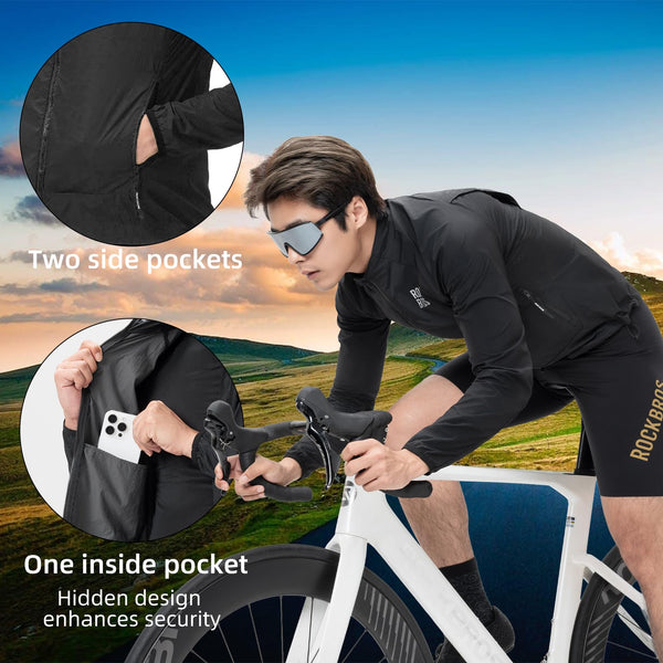 ROCKBROS Cycling Jackets for Men Breathable Cooling Lightweight Long Sleeve Cycling Jersey Running Cycling Windbreaker