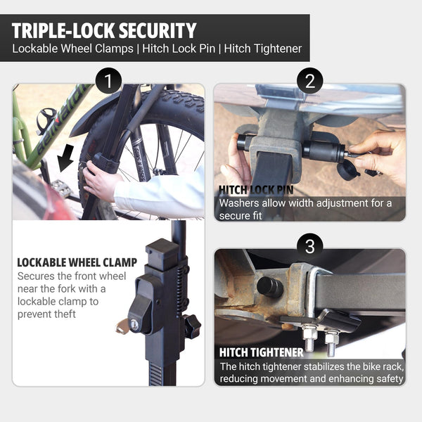 TrailV2 Plus Hitch 2 Ebike Rack with Ramp, Tilt, Fold, Anti-Theft Hitch & Wheel Locks, Heavy Duty 170 lbs Capacity, Fits 2" Receiver, Max 5" Fat Tires, Electric Bike Rack for Car, SUV, Truck, RV