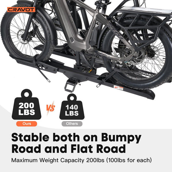 CRAVOT CyberRack EBike Rack for 2 Bike, 200 lbs Capacity Heavy Duty Electric Bike Carrier, 5-inch Fat Tire Bicycle for 2'' Receiver Cars Trucks SUVs Minivans RV, Trailer