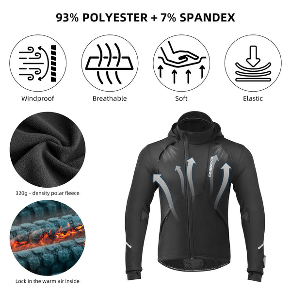 ROCKBROS Cycling Jackets for Men Winter Bike Jackets Thermal Windproof Jacket for Men Cold Weather Cycling Running Hiking