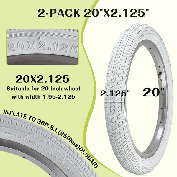 2 Pack 20 Inch Color Bike Tire 20 x 2.125 Bicycle Tire with Inner Tubes Folding Bicycle Replacement Tire Color Tire for Children Bikes