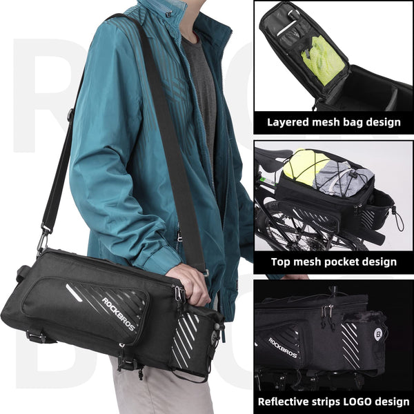 ROCKBROS Bike Rack Bag Bicycle Bag Trunk Rear Rack Bag Bike Panniers Bike Accessories Basket Storage Luggage Saddle Shoulder Bag 13L for E bike, Bicycle With Rain Cover Biking Accessories Gear - TRIPPER ELECTRIC BIKES