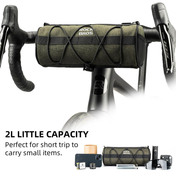ROCKBROS Bike Handlebar Bag Small Bicycle Handle Bar Bag Handy Front Bike Bags Handlebar Storage Pouch Pack with Shoulder Strap Little Mountain Road Bike Barrel Bag