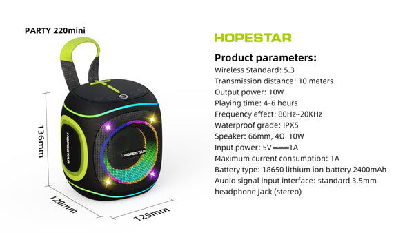 10W Portable Bluetooth Speaker with RGB Lights (Black)