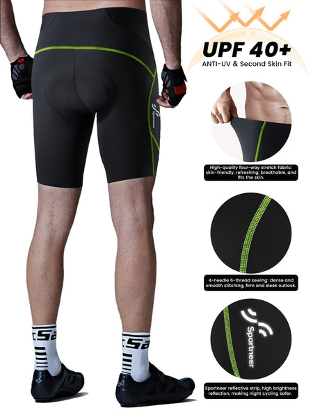 Sportneer Padded Bike Shorts for Men - 4D Padding Mens Bicycle Cycling Biking Clothing Shorts, Breathable and Absorbent