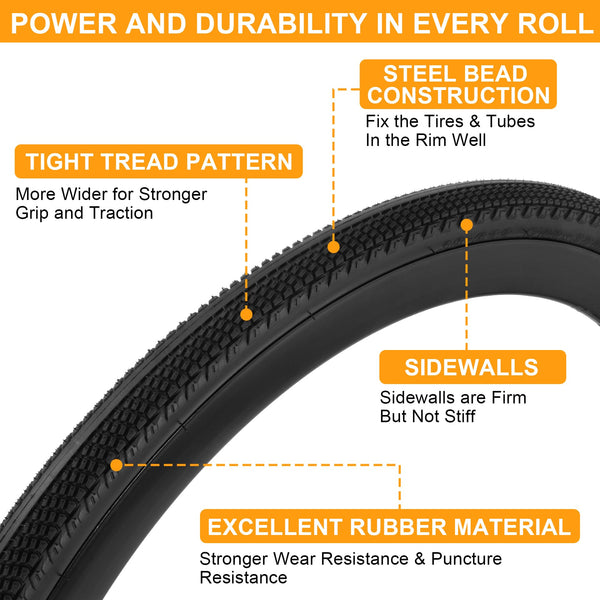 2-Pack 700x28c Bike Tire Tube, 700c Road Bike Tires & Tubes, Folding Replacement Bicycle Tires for City Commuter Road