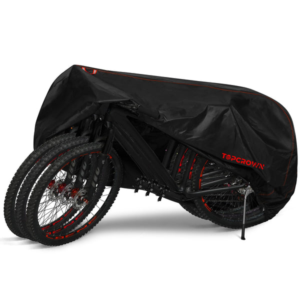 Topcrown Bike Cover Waterproof Outdoor Storage for 1/2/3 Bikes, Bicycle Cover Rain Sun UV Dust Wind Proof with Storage Bag for Mountain Road Bike/Ebike (210D Black+Green, XL Size for 1 bike)