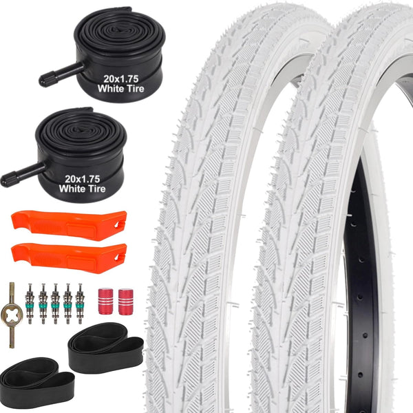 2Sets 20x1.75 White Bike Tires and Tubes, 20 Inch Bike Tire Puncture Resistant Folding Street Bike Tire Sets 47-406 Compatible with Road Street Bicycle E-Bike Wheelchair Low Resistance