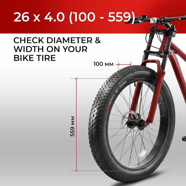 Fincci Pair 26x4.0 Fat Bike Tires - Foldable 26 inch Bike Tires with Nylon Antipuncture 3 mm 100-559, Fat Tire with Durable Tread Design for Mountain, Hybrid, Dirt, Street Tires for Ebike, 30 TPI