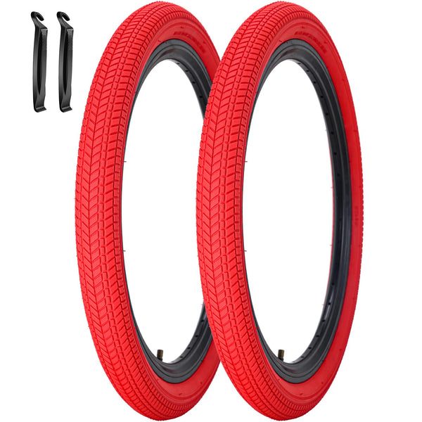 2 Pack Color Bike Tire, 20 x 2.125 Inch Folding Bicycle Replacement Tire Red Color Tire for Children Bikes