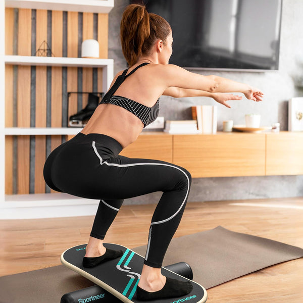Sportneer Balance Board 7 Modes Wobble Board with Adjustable Stoppers Exercise Balancing Stability Trainer for Improve Balance, Surf Trainer & Physical Therapy - Roller and 2.8'' Ball Included