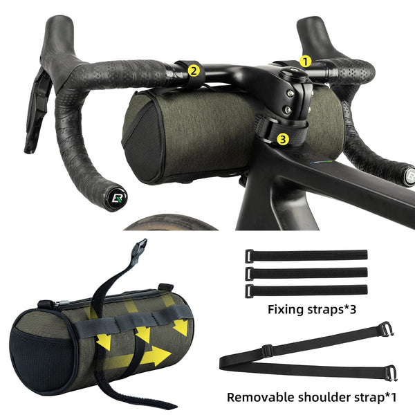 ROCKBROS Bike Handlebar Bag Small Bicycle Handle Bar Bag Handy Front Bike Bags Handlebar Storage Pouch Pack with Shoulder Strap Little Mountain Road Bike Barrel Bag