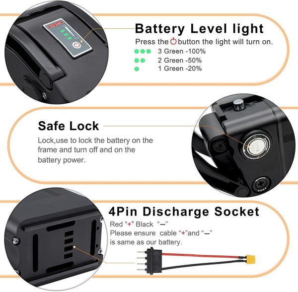 48V E-Bike Battery, Silver Fish Lithium Batteries 30A BMS, Safe Lock, Led Indicator Light for Controller 0W-1000W Electric Bike Bicycles Motor (48V 15AH)