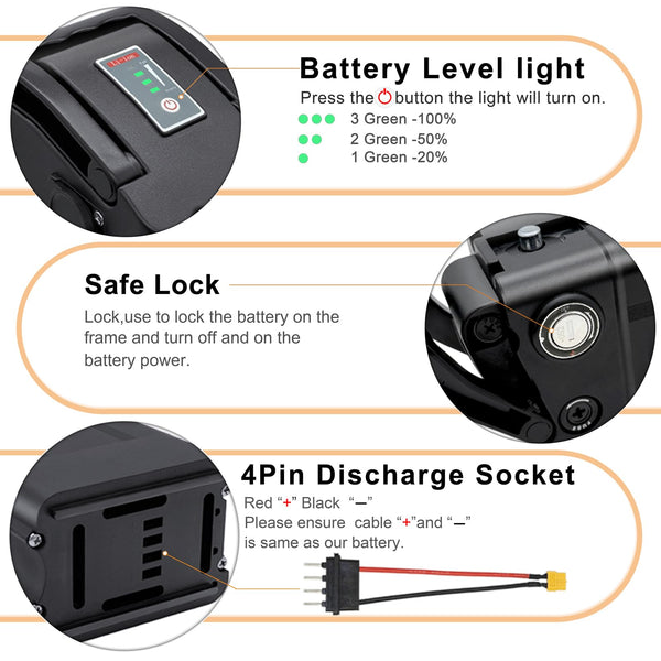 48V E-Bike Battery, Silver Fish Lithium Batteries 30A BMS, Safe Lock, Led Indicator Light for Controller 0W-1000W Electric Bike Bicycles Motor (48V 15AH 0-1000W)