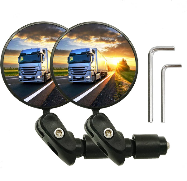 Bike Mirror, Bar End Bicycle Mirror 2 Pack, Adjustable Bike Rear View Mirrors for Handlebar End, Acrylic Convex Round HD Bicycle Rearview Mirrors for Road Bike Mountain Bike