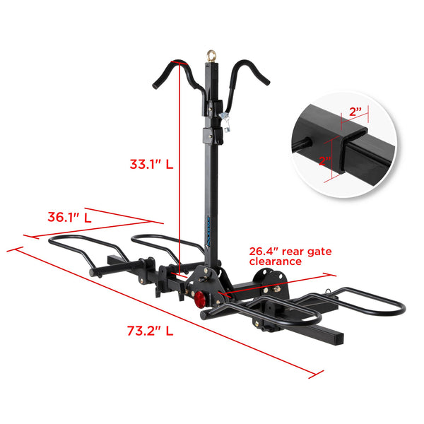 POLESTAR Hitch Mounted 2-Bike Rack, 200lbs Capacity Bike Rack Hitch with Lock, 2" Receiver Foldable Platform Mount for E-Bike, Up to 5" Fat Tire Bicycle and Standard, fit Car Trucks SUVs RVs Trailer