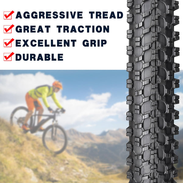24 X 1.95 Inch Folding Bike Tires with 3mm Anti Puncture Proof Protection for Mountain Bicycles