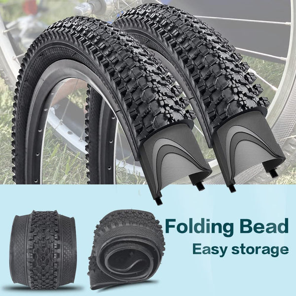 2 Pack Bike Tire 24 26 27.5 X 1.95 27.5 29 X 2.125 Inch Folding Replacement Bike Tire with Tire Levers Foldable Bead Wire Bicycle Tire for Mountain Bike