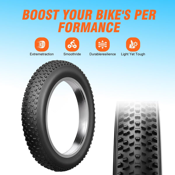 Fat Tire Electric Bike Tires 20/26x4.0 1/2-Pack All Terrain Puncture Proof Ebike Tires with Deep Tread, Wear-Resistant for Snow/Sand/Beach/Off-Road