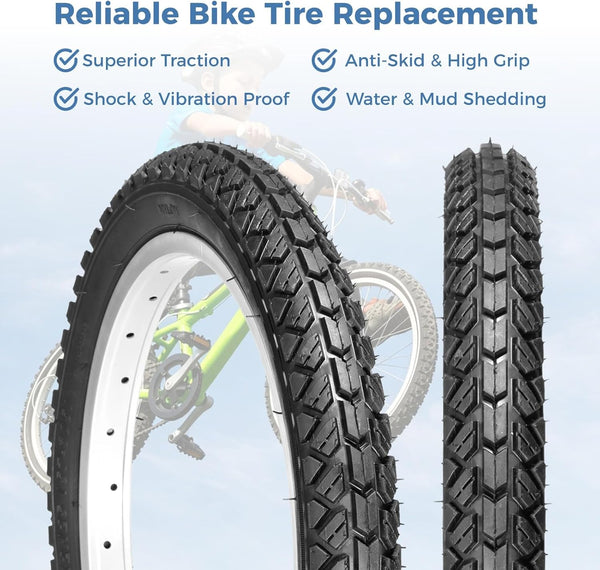 2 PCS 16x2.125 Bike Tire and Tube Set, 16 Inch Bike Tire with Knobby Tread, 57-305 Bicycle Tires, A/V Valve Tubes, Repair Kit for BMX, Mountain Bike, Sidewalk, Park Riding