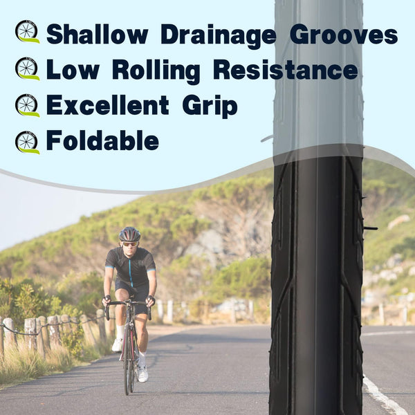 2 Pack 700x25C Bike Tire 700C Foldable Repalcement Tires for Road Bicycle