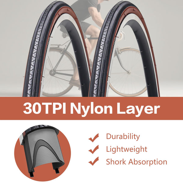 27 X 1 1/4 Bike Tire 27 Inch Road Bike Tires 32-630 Folding Bead Replacement Bicycle Tire Set