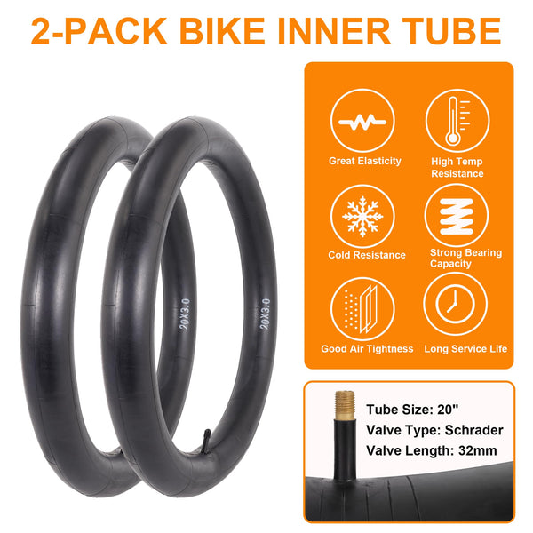 2-Pack 20x3.0 Bike Tires & Tubes, 20 Inch Mountain Bike Tire, 20x3 Bike Tire Tube with Tire Levers, Folding Replacement Bicycle Tires for Off-Road Bike and Ebike