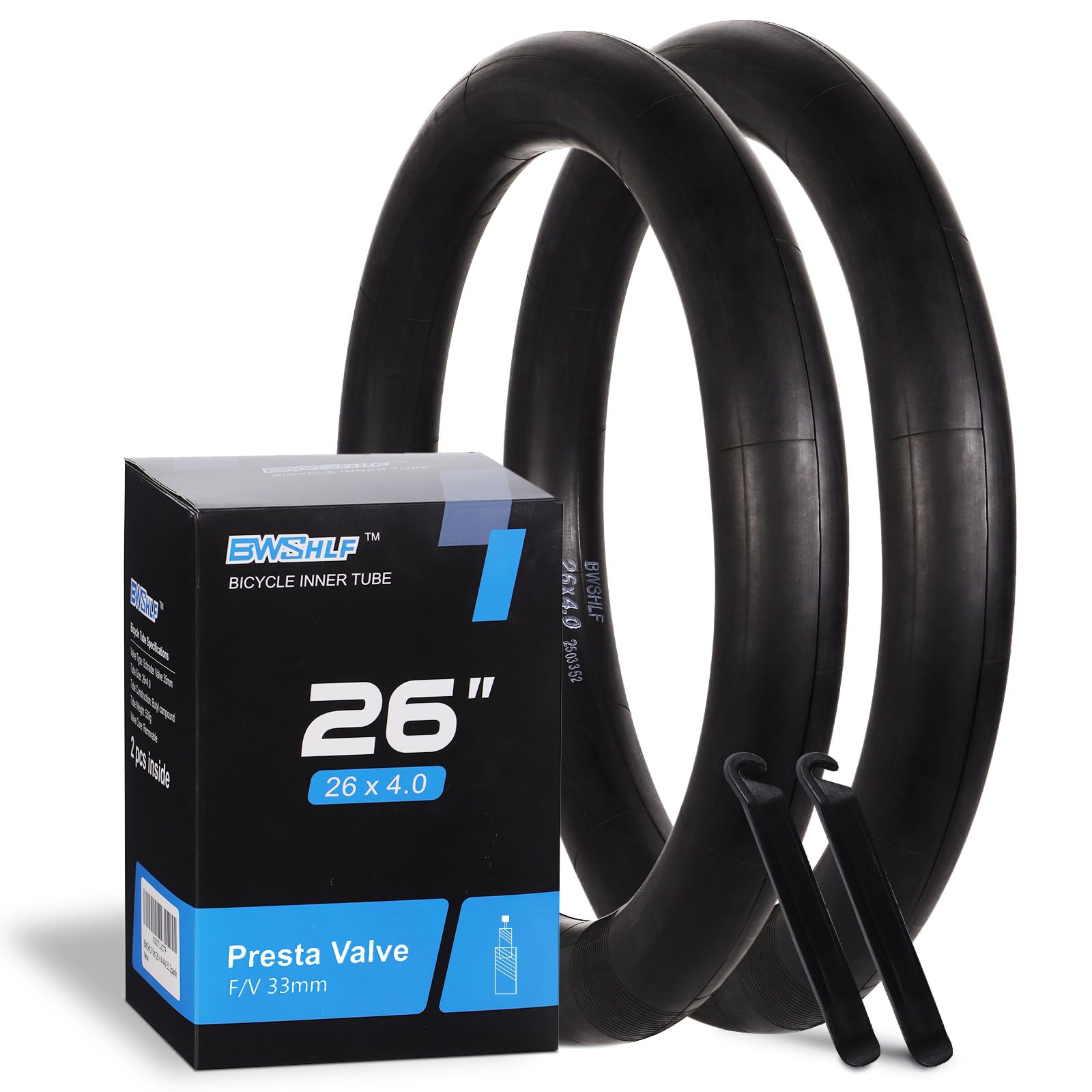 BWSHLF Fat Tire Bike Tube, 26 x 4.0 AV 35mm Schrader Valve/FV 33mm Presta Valve Inner Tube, High Air Tightness, Anti-Puncture, with 2 Tire Levers Included-2 Pack - TRIPPER ELECTRIC BIKES