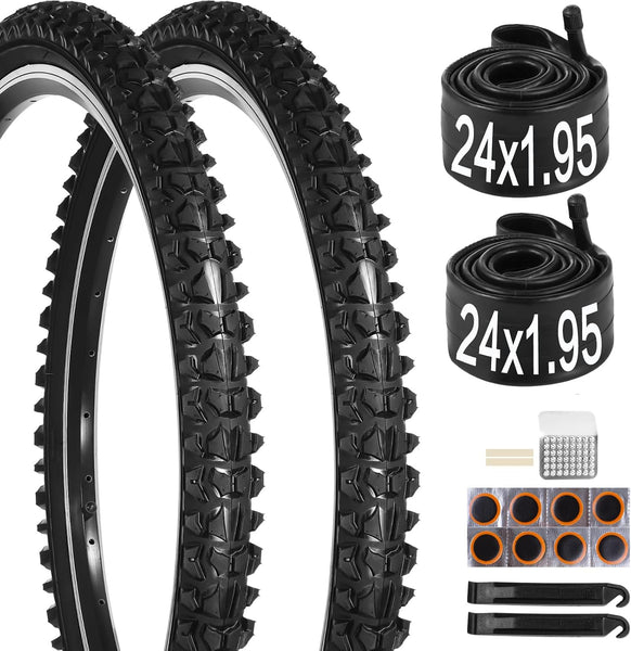 24 Inch Bike Tire, 2 Pack 24x1.95” Bicycle Tires and Tubes, 24 x 1.95 Bike Tire with Repair Kit, 24 x 1.95 Mountain Bike Tire BMX Tires, MTB Tires