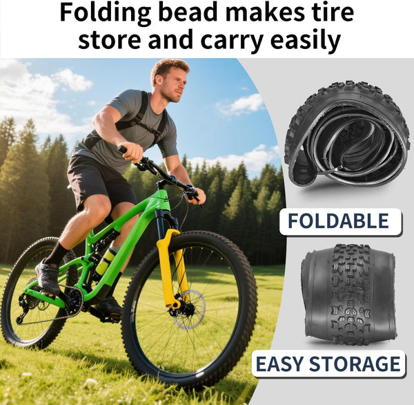 2 Pack 27.5 x 2.10 Bike Tires 27.5 inch Folding Bike Tires Fit for 27.5 X 1.95/2.10/2.125 Mountain Bike Beach Cruiser Bike City Urban Bicycles Bikes (2 Tires 2 Tubes)