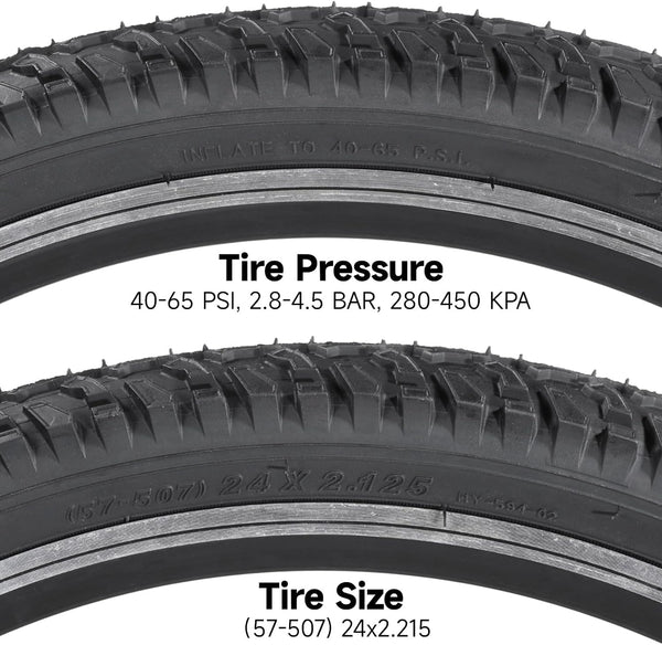 yeesport 2 Pack 24 x 2.125 Bike Tire and Tube Set, 24 Inch Mountain Bike Tire with Repair Kit, Foldable 24 Inch Bicycle Tires for MTB BMX Riding, Replacement 24in Bike Tire for Trail Road Use