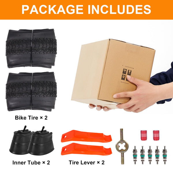 2-Pack 20x3.0 Bike Tires & Tubes, 20 Inch Mountain Bike Tire, 20x3 Bike Tire Tube with Tire Levers, Folding Replacement Bicycle Tires for Off-Road Bike and Ebike