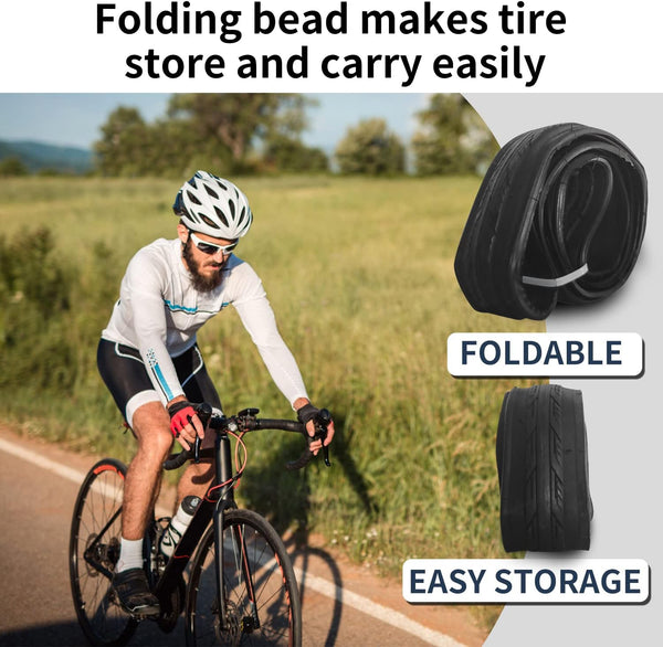 2 Pack 700x25C Bike Tire 700C Foldable Repalcement Tires for Road Bicycle