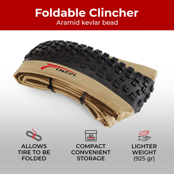 Fincci Maori 29x2.25 Mountain Bike Tire - Pair 29 Inch Bike Tire with 1 mm Nylon Puncture Resistant 60 TPI - Foldable Kevlar Black 57-622 MTB Tires 29 for Electric, Trekking, Hybrid, Cruiser Bikes