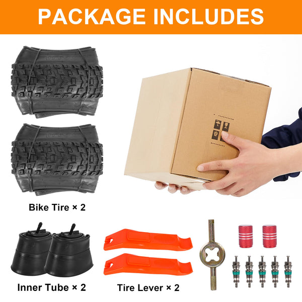 2-Pack 20x4.5 Fat Tire Tube, 20 Inch Bike Tire, Mountain Bike Tires & Tubes, Folding Replacement Bicycle Tires with 2 Tire Levers for Electric Bike, Ebike Accessories