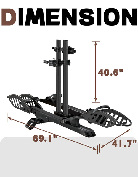 Bike Rack for Car Hitch Mount - Young Electric 2 Ebike Rack Heavy Duty Platform Carrier 200lb Capacity, Smart Tilting & One Hand Folding Bicycle Racks for SUV, Minivan, RV, Fits 5-Inch Fat Tires