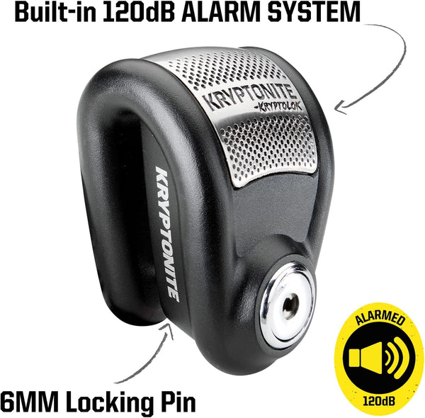 Kryptonite Heavy Duty Motorcycle Alarm Disc Lock – Anti-Theft Powersport Brake Lock with 120dB Siren, Weather-Resistant Security for Motorcycles & Scooters | powersports-anti-theft-devices