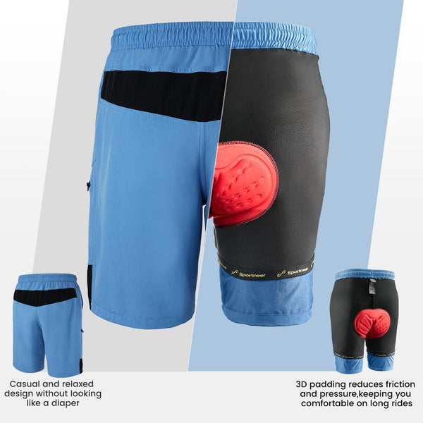 Sportneer Bike Shorts for Men: 3D Padded Lightweight Riding Biking Cycling Mountain Bike Shorts for Men with Zipper Pockets