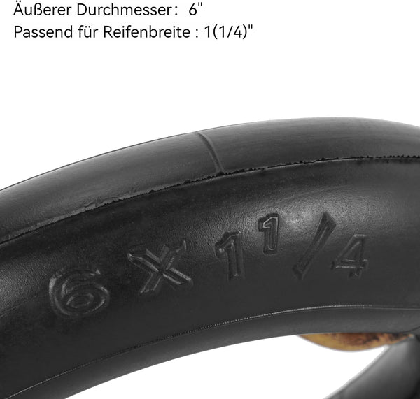 2 Pack 6 x 1.25 inner tubes, 6x1 1/4 inner tube replacement for pneumatic scooters, wheelchair wheels, Jenex V2 roller skis and many 2 wheel skateboards